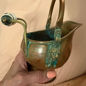 Brass Decorative Pitcher with Verdigris Accents - Antique Style